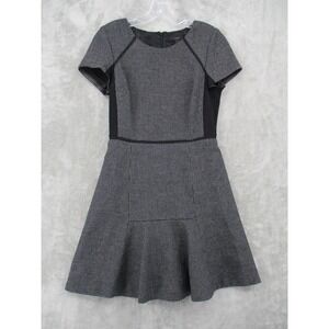 J Crew Dress Womens 4 Gray Black Wool Blend Short Sleeve Fit Flare Work Office‎